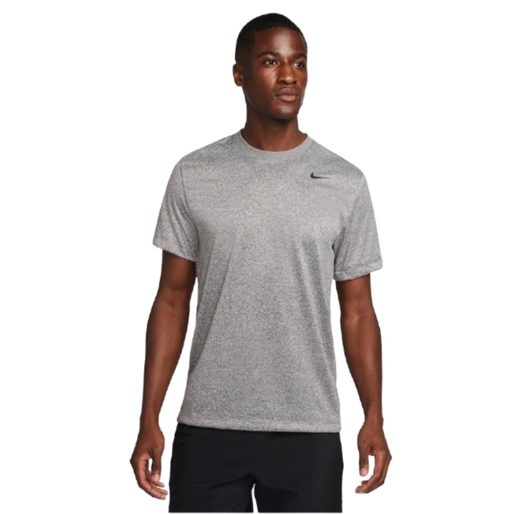 Nike Tee Dri Fit,  Short Sleeve Crew Neck, Heather Grey, 100% Polyester